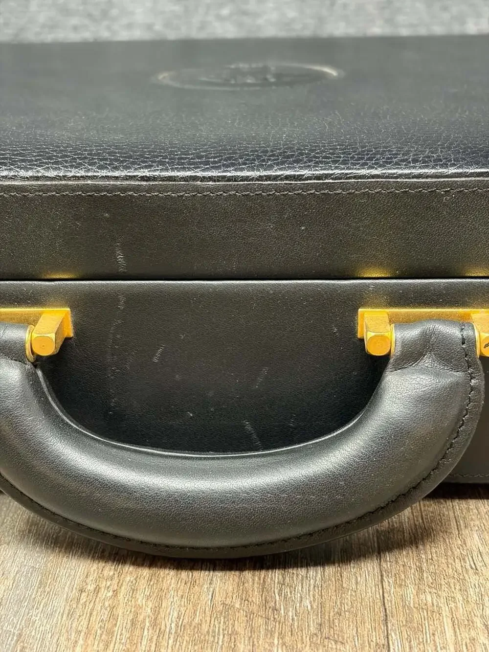 Gianni Versace Vintage Medusa Embossed Black Leather Hard Case Briefcase-Luxury